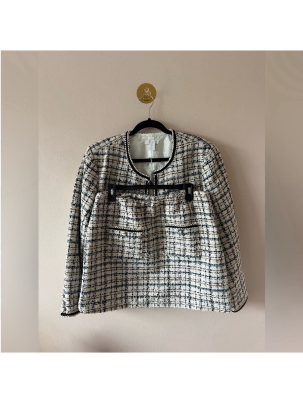 House of Harlow 1960 Tweed Blazer & Skirt- Black, White & Blue Large
